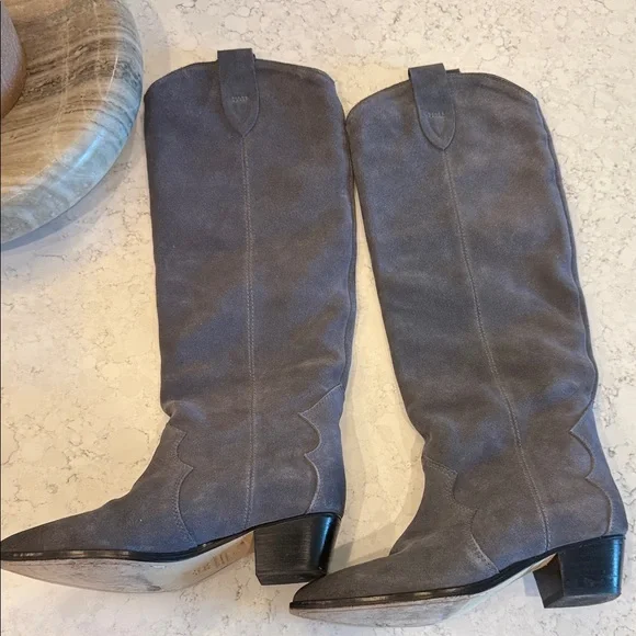 Isabel Marant Dark Gray suede Cowboy chic Knee Boots - Picture 7 of 13